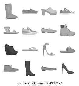 Shoes set icons in monochrome style. Big collection of shoes vector symbol stock illustration