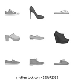 Shoes set icons in monochrome style. Big collection of shoes vector symbol stock illustration