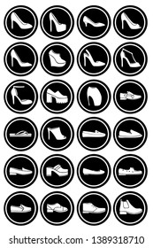 Shoes set. Style of shoes executed as icons for fashion web, printing, label. Vector illustration.