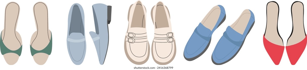 shoes set top view, white background, vector