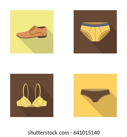 Shoes, shoe, panties, underwear and other clothes. Clothes set collection icons in flat style vector symbol stock illustration web.