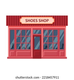 Shoes shop front view vector illustration. Traditional shoes store building. Small business, retail concept