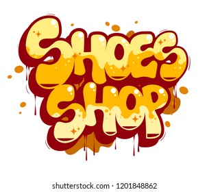 Shoes shop illustration in graffiti style, vector.