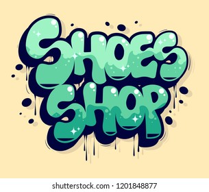 Shoes shop illustration in graffiti style, vector.