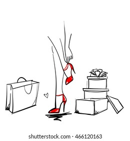 Shoes shop vector sketch