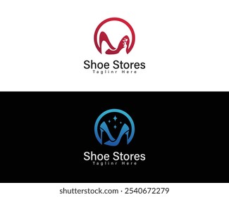 Shoes Shoppe, Fashion and Brand Identity Creative Logo. Letter M with Women Shoes Vector Logo Design.