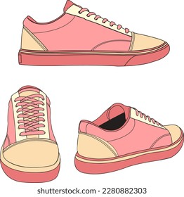 Shoes sneaker coloring drawing vector, Sneakers drawn in a coloring, black line sneaker trainers template coloring, vector Illustration.