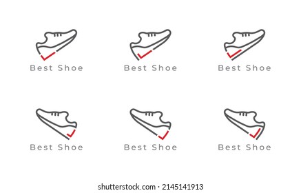 Shoes Sneaker Logo Concept sign icon Design. Shoe with Tick or Checkmark symbol. Vector illustration Logo template.
