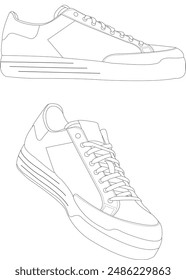 Shoes sneaker outline drawing , Sneakers vector, Shoes outline, vector Illustration, vector shoes, shoes coloring,