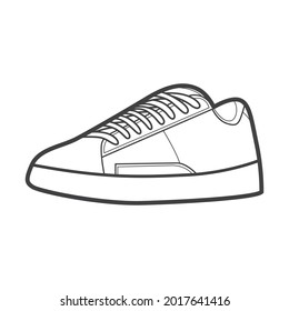 Shoes sneaker outline drawing vector, Sneakers drawn in a sketch style, black line sneaker trainers template outline, vector Illustration.