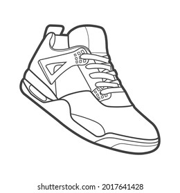 Shoes sneaker outline drawing vector, Sneakers drawn in a sketch style, black line sneaker trainers template outline, vector Illustration.