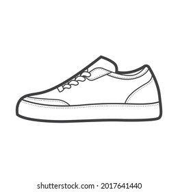 Shoes sneaker outline drawing vector, Sneakers drawn in a sketch style, black line sneaker trainers template outline, vector Illustration.