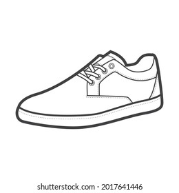 Shoes sneaker outline drawing vector, Sneakers drawn in a sketch style, black line sneaker trainers template outline, vector Illustration.