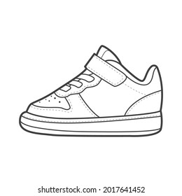 Shoes sneaker outline drawing vector, Sneakers drawn in a sketch style, black line sneaker trainers template outline, vector Illustration.