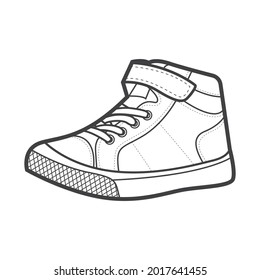 Shoes sneaker outline drawing vector, Sneakers drawn in a sketch style, black line sneaker trainers template outline, vector Illustration.