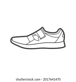 Shoes sneaker outline drawing vector, Sneakers drawn in a sketch style, black line sneaker trainers template outline, vector Illustration.