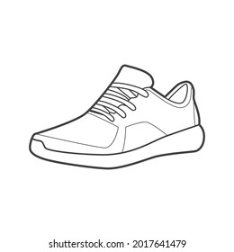 Vector de dibujo de contorno de zapata, Sneakers dibujado en un estilo de esbozo, contorno de plantilla de entrenadores de franja negra, ilustración vectorial.