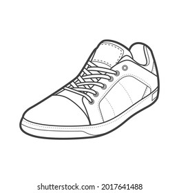 Shoes sneaker outline drawing vector, Sneakers drawn in a sketch style, black line sneaker trainers template outline, vector Illustration.