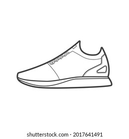 Shoes sneaker outline drawing vector, Sneakers drawn in a sketch style, black line sneaker trainers template outline, vector Illustration.