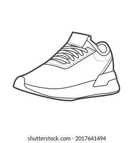 Vector de dibujo de contorno de zapata, Sneakers dibujado en un estilo de esbozo, contorno de plantilla de entrenadores de franja negra, ilustración vectorial.