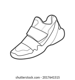 Schuhe Sneaker Umrisslinie Vektorgrafik, Turnschuhe im Skizzenstil, schwarze Linie Sneaker Trainer Template Umriss, Vektorgrafik.