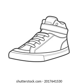 Shoes sneaker outline drawing vector, Sneakers drawn in a sketch style, black line sneaker trainers template outline, vector Illustration.
