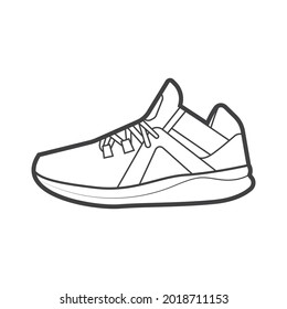 Shoes sneaker outline drawing vector, Sneakers drawn in a sketch style, black line sneaker trainers template outline, vector Illustration.