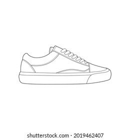 shoes sneaker outline drawing vector, shoes sneaker in a sketch style, trainers template outline, vector Illustration.