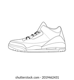 shoes sneaker outline drawing vector, shoes sneaker in a sketch style, trainers template outline, vector Illustration.