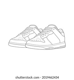 shoes sneaker outline drawing vector, shoes sneaker in a sketch style, trainers template outline, vector Illustration.