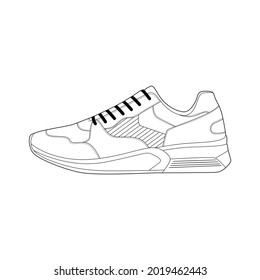 shoes sneaker outline drawing vector, shoes sneaker in a sketch style, trainers template outline, vector Illustration.