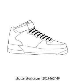 shoes sneaker outline drawing vector, shoes sneaker in a sketch style, trainers template outline, vector Illustration.