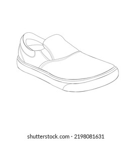 Vector de dibujo de contorno de zapata, Sneakers dibujado en un estilo de esbozo, contorno de plantilla de entrenadores de franja negra, ilustración vectorial.