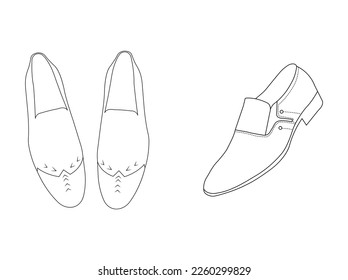 Shoes sneaker outline drawing vector, Sneakers drawn in a sketch style, sneaker trainers template outline, Set Collection.vector Illustration, male shoes casual boots, sneakers, on white background. 