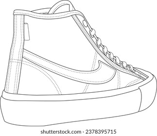 Shoes sneaker outline drawing vector, Sneakers, Shoes outline, vector Illustration, shoes, shoes coloring, vector outline 