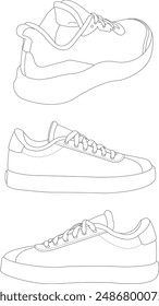 Vector de dibujo de contorno de zapatillas de deporte, Vector de zapatillas de deporte, contorno de zapatos, zapatos Ilustración, zapatillas aisladas, zapatos de moda, contorno de Vector 