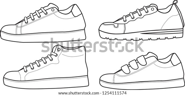 Shoes Sneaker Outline Drawing Vector Symbol Stock Vector (Royalty Free ...