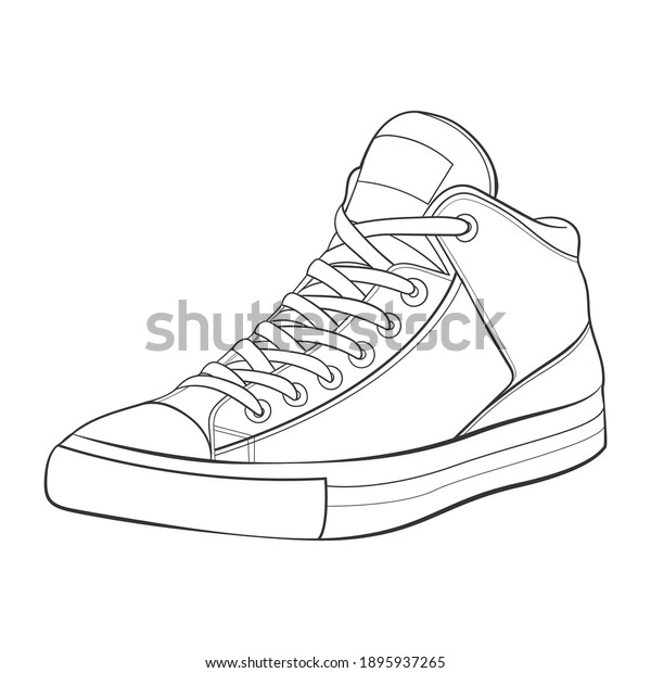 Shoes Sneaker Outline Drawing Vector Sneakers Stock Vector (Royalty ...