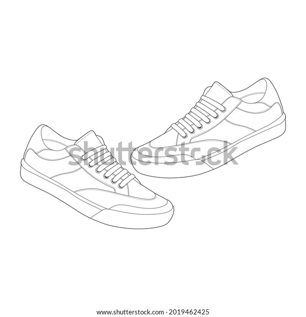 Shoes Sneaker Outline Drawing Vector Shoes Stock Vector (Royalty Free ...