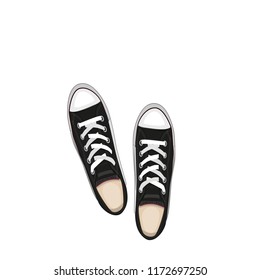 shoes sneakers black, vector illustration isolated on white background