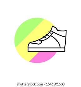 Shoes sneakers icon. Simple line, outline vector in color circle of retro 90s style icons for ui and ux, website or mobile application