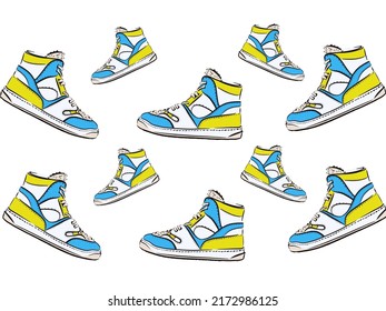Shoes, sneakers seamless pattern. Vector background.