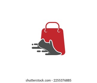 Shoes and sneakers store unique logo design. Creative shoe and shopping bag vector illustration.