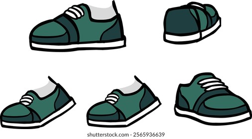 Shoes Sneakers Vector, running shoe vector illustration, shoe isolated, casual shoes hand-drawn collection full color