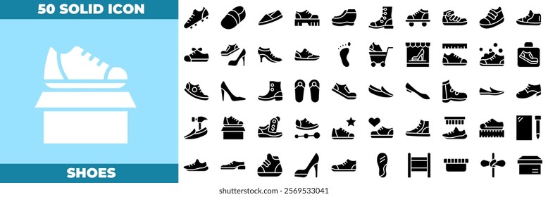 Shoes Solid Editable Icons set. Vector illustration in modern thin solid style of shoes icons: shoe, heel, fashion, etc