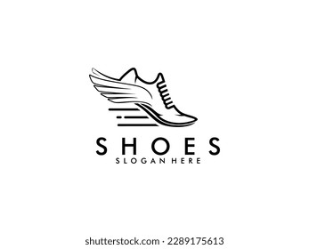 Shoes Speed Running Logo Vector Design, shoes monoline logo vector with wings