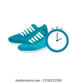 shoes of sport and chronometer time vector illustration design