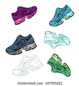 Shoes, Sportin sneakers, sneakers, graphic, icon, watercolor drawing, line drawing