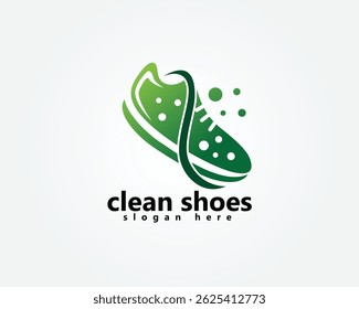 shoes store and shoes clean logo, green shoes with lines around them with some clean icons, logo design template