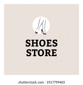 Shoes store emblem concept isolated on light background. Pair of elegant woman legs in classic shoes. Vector flat minimal hand drawn illustration. For emblems, advertising, tags, logoes, banners.